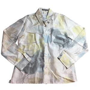 Sigrid Olsen Collection Silk Linen Blend Yellow White Women Printed Shirt  Med